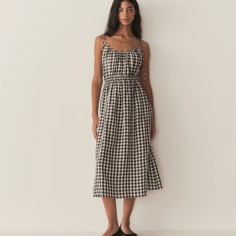 Doen Black and White Gingham Midi Dress BNWT